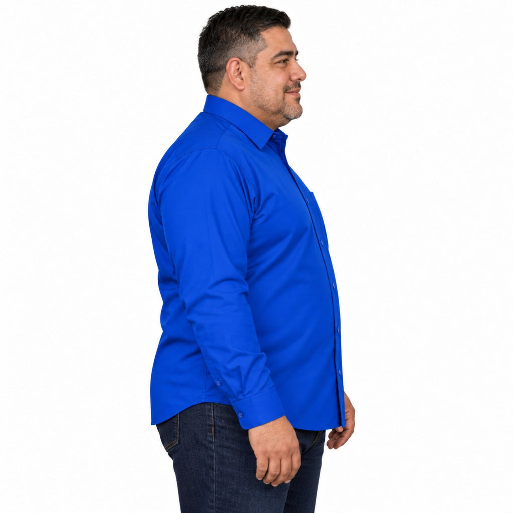 Camisa de vestir para hombre azul rey tallas extras 44 a 50, Zanely, perfil derecho desfajada