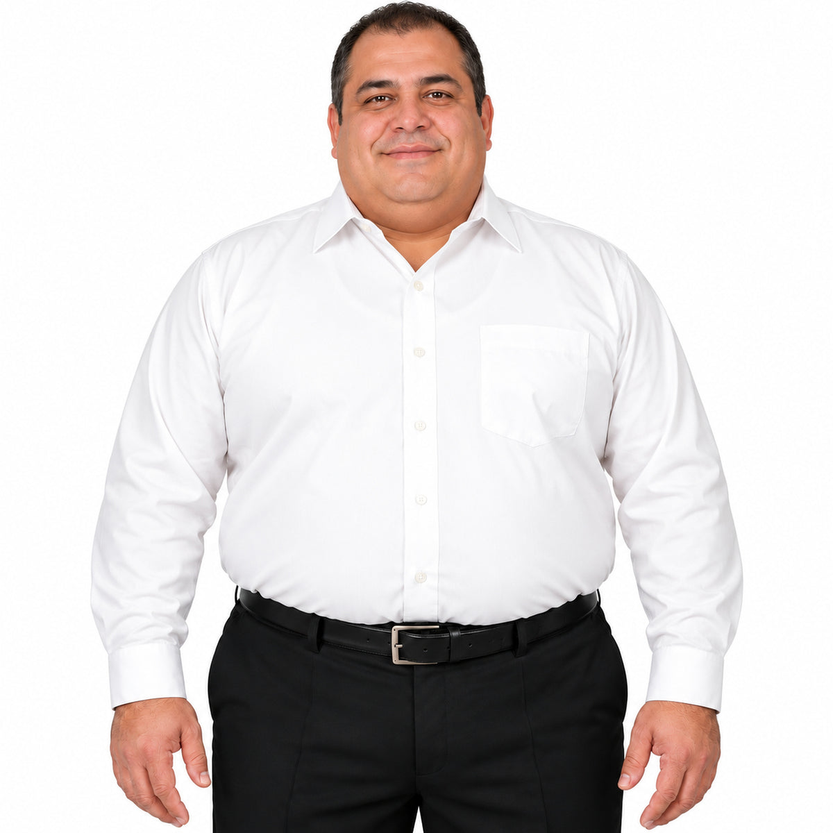 Camisa de vestir Zanely blanca para hombre, tallas extras 52 a 56, frontal fajada sin corbata | color:blanca-zanely