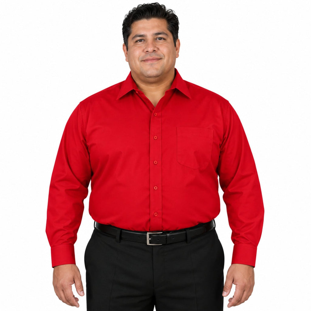 Camisa de vestir Zanely para hombre roja, tallas extras 44 a 50, vista frontal fajada sin corbata