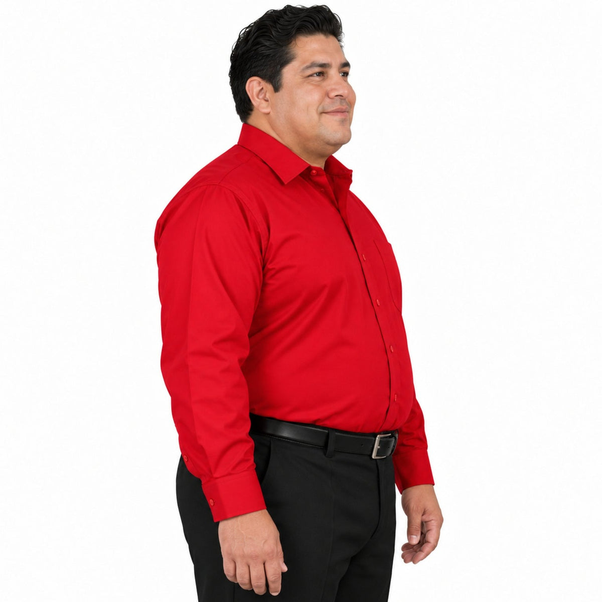 Camisa de vestir Zanely para hombre roja, tallas extras 44 a 50, perfil derecho fajada | color:roja-zanely