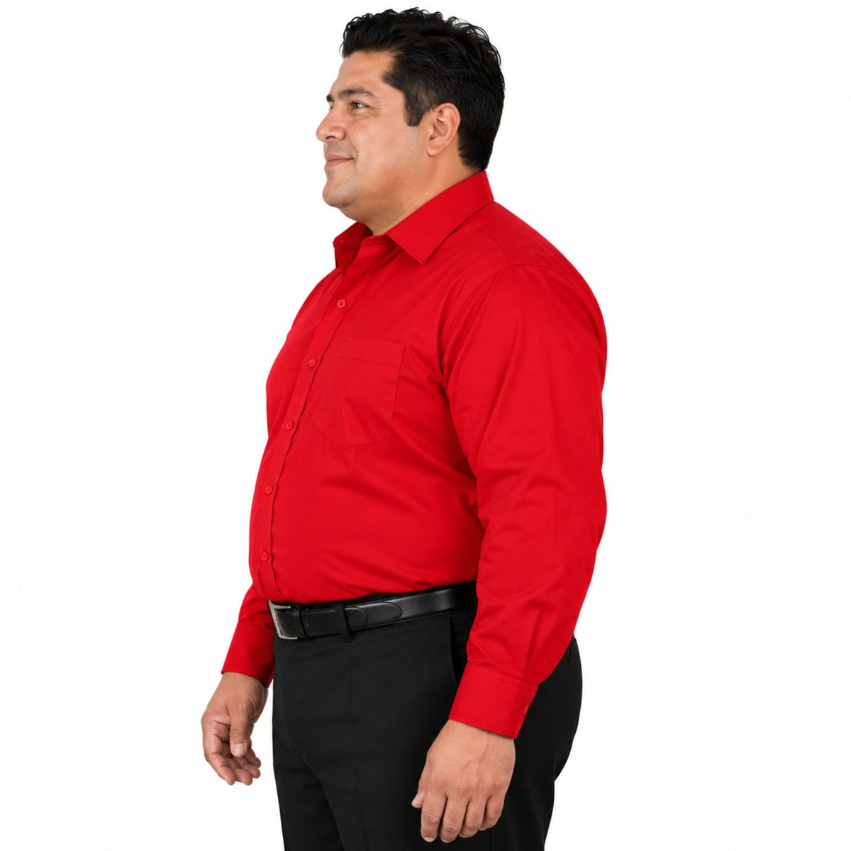 Camisa de vestir Zanely para hombre roja, tallas extras 44 a 50, perfil izquierdo fajada | color:roja-zanely