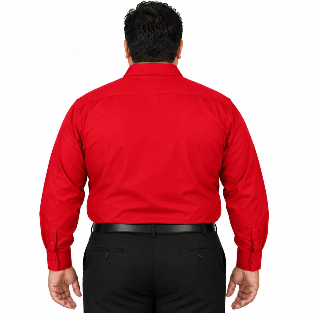 Camisa de vestir Zanely para hombre roja, tallas extras 44 a 50, vista posterior fajada