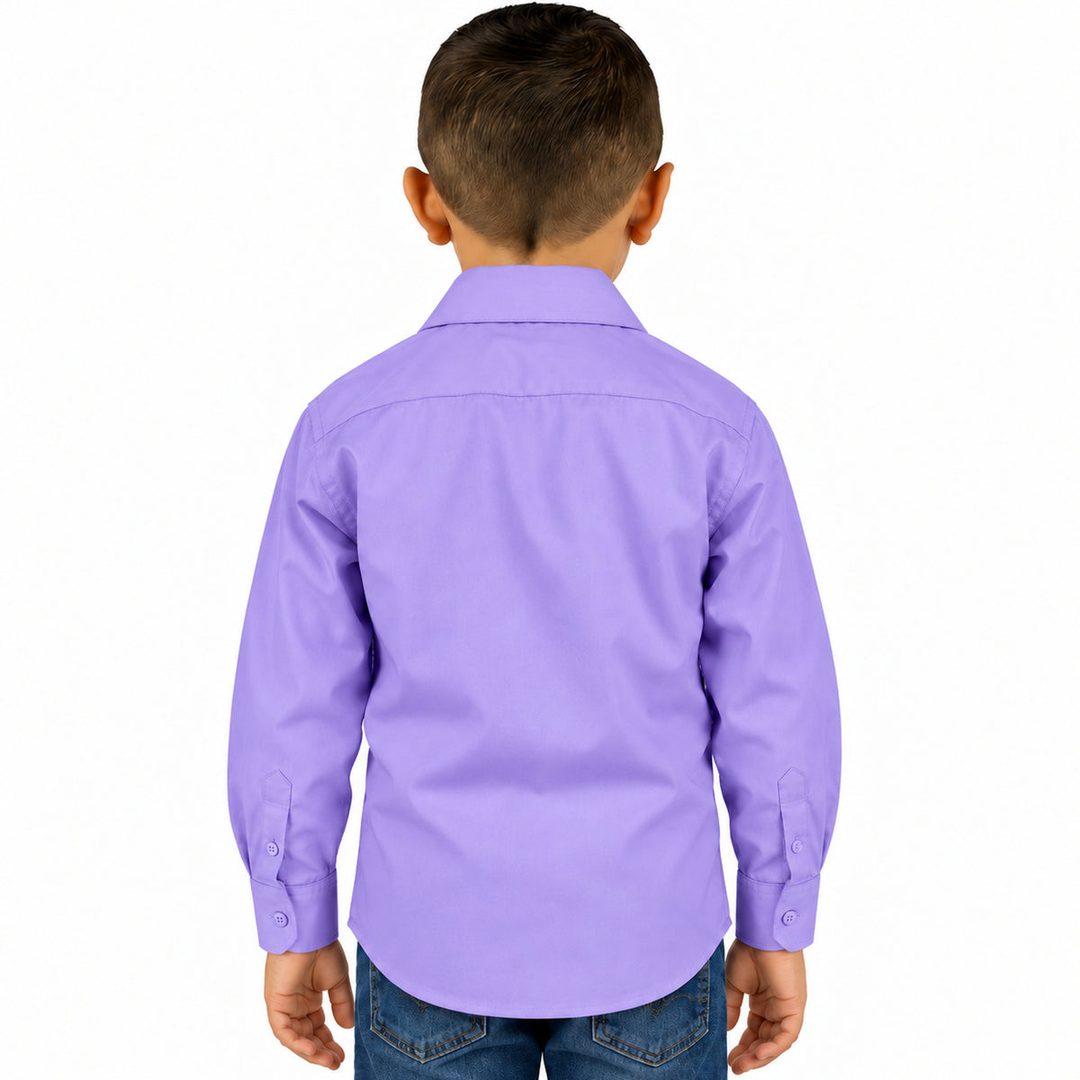 Camisa de vestir infantil Zanely lila para niño, espalda desfajada mezclilla | color:lila-zanely