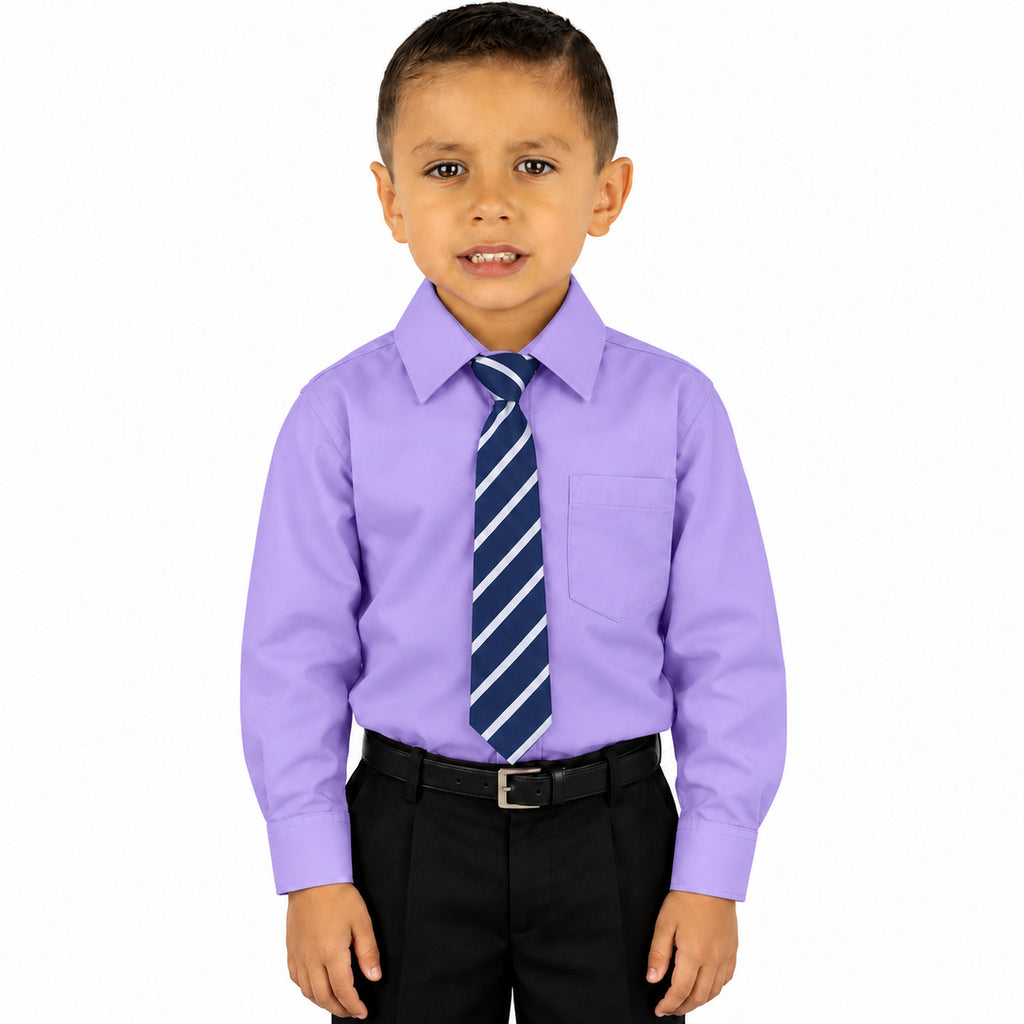 Camisa de vestir infantil Zanely lila para niño, frente fajada corbata diagonal