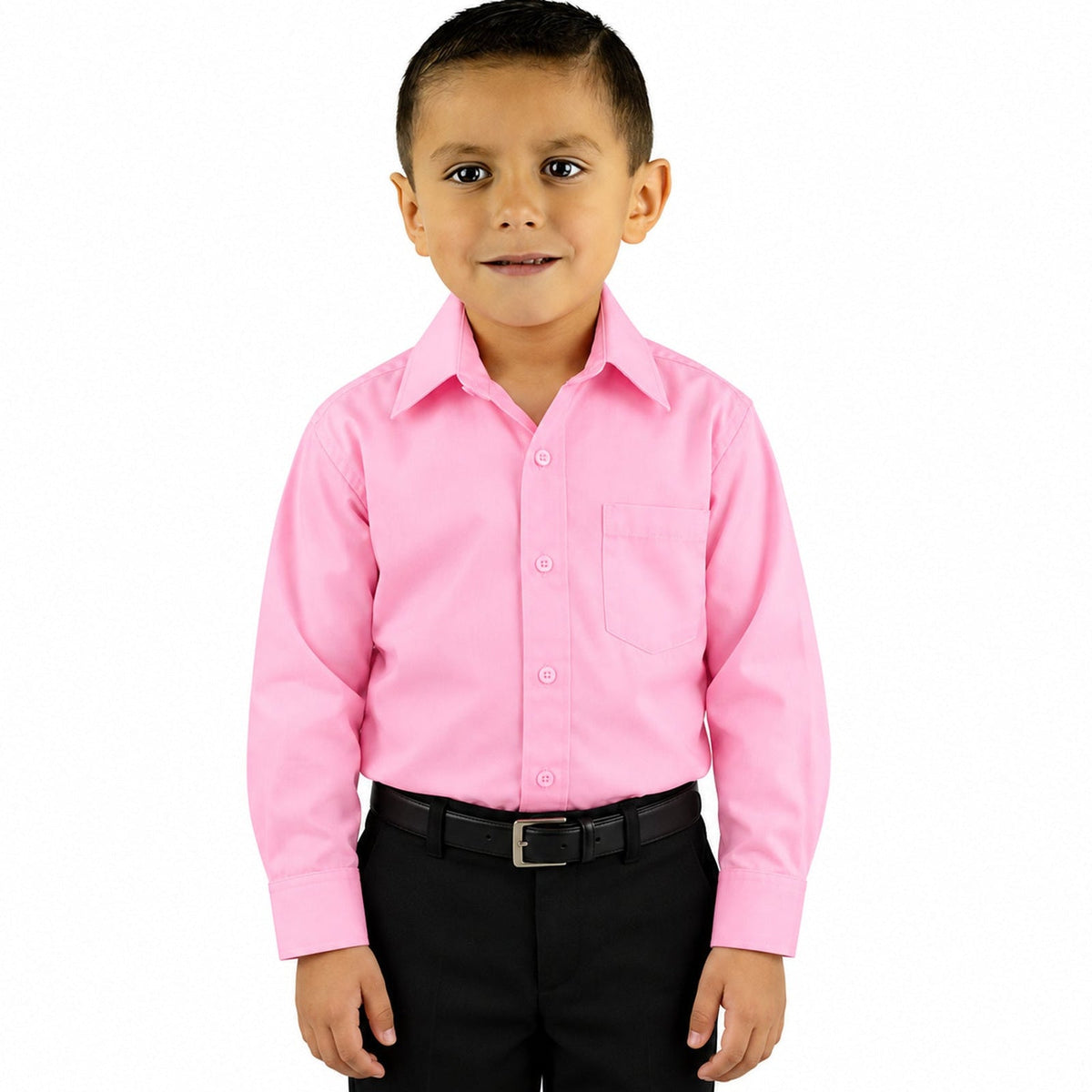 Camisa de vestir infantil rosa pastel zanely, frontal fajada sin corbata, tallas 2 a 16 | color:rosa-pastel-zanely