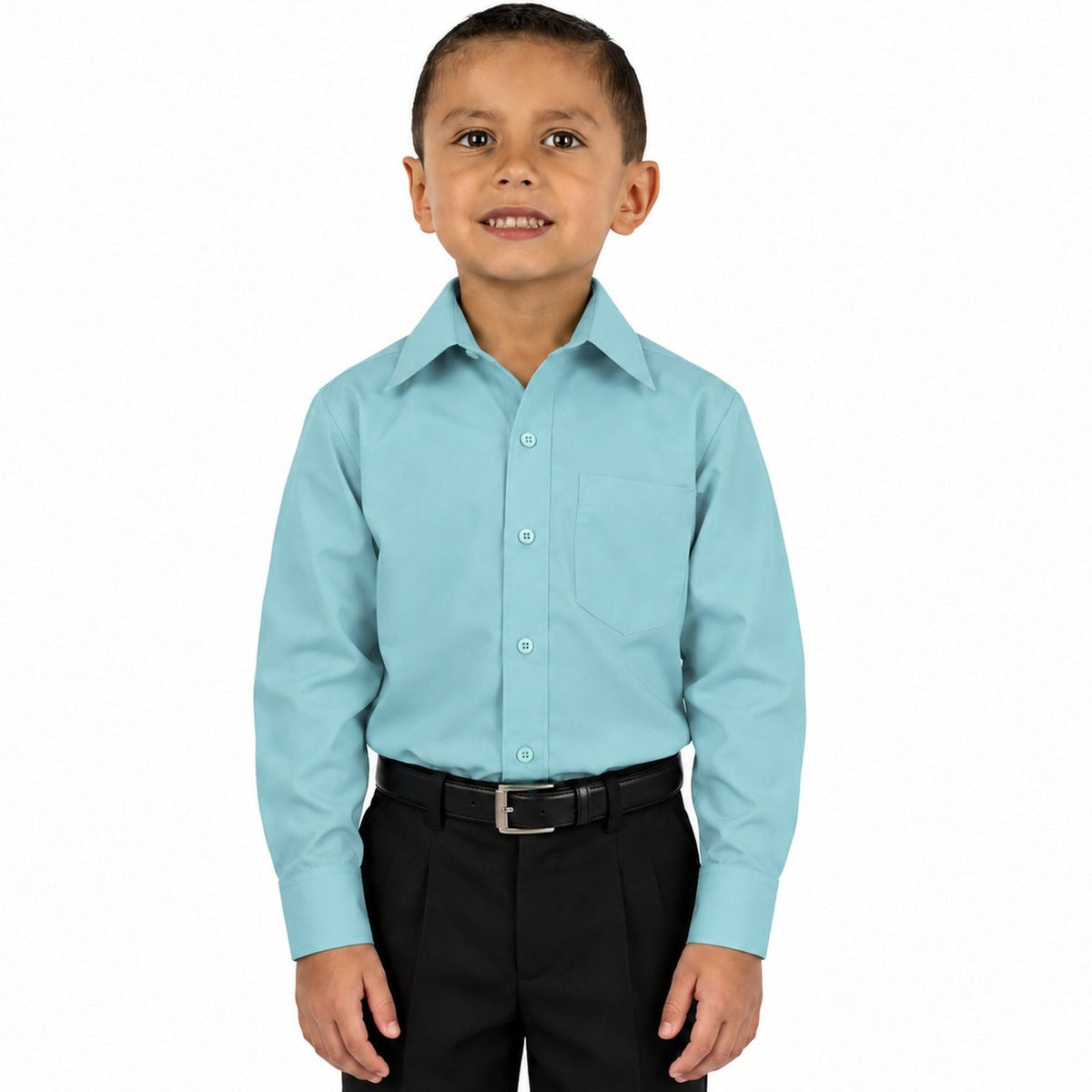 Camisa de vestir infantil verde menta zanely, frontal fajada sin corbata, talla 2 a 16 | color:verde-menta-zanely
