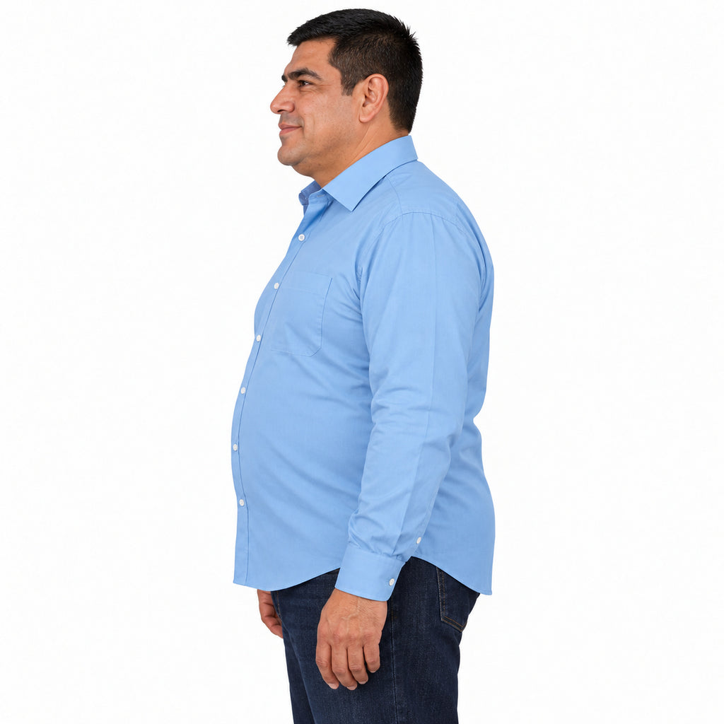 Camisa de vestir Zanely Platinium para hombre azul cielo, perfil izquierdo desfajada
