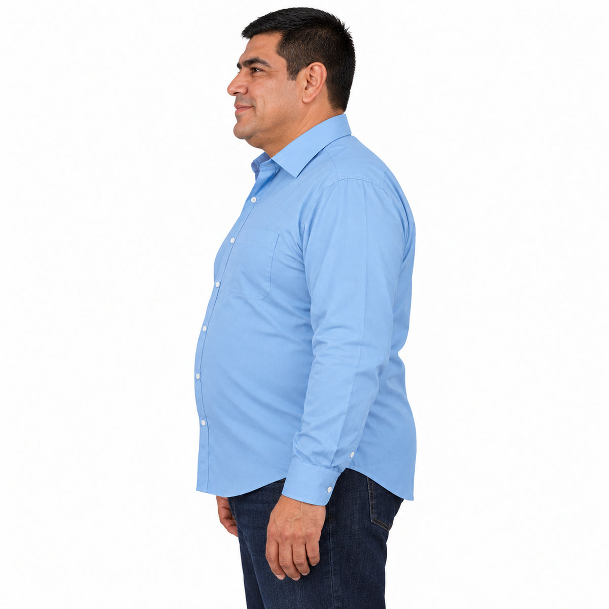 Camisa de vestir Zanely Platinium para hombre azul cielo, perfil izquierdo desfajada | color:azul-cielo